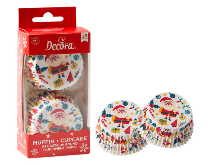 Weihnachtliche Papierförmchen von DECORA, 36 Stück, ø 5 cm, ideal für festliche Backkreationen und Dekorationen in der Weihnachtszeit.