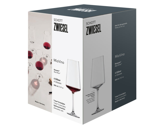 Elegante Rotweingläser von SCHOTT ZWIESEL, Set aus 4 Stück, ideal für stilvollen Weingenuss, hochwertig und langlebig.