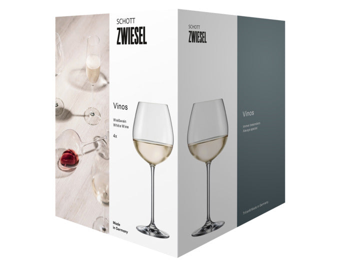 Elegante SCHOTT ZWIESEL Vinos Weißweingläser, 4er-Set, 0,4 l, ideal für stilvollen Weingenuss, robust und spülmaschinenfest.