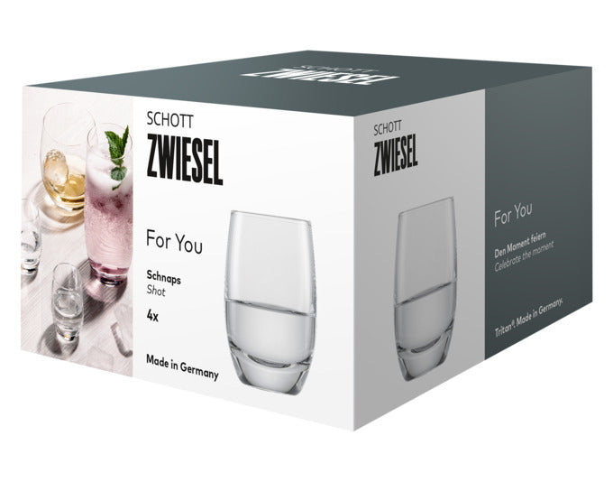 Elegante SCHOTT ZWIESEL Schnapsgläser, 35 ml, Set aus 4, ideal für stilvollen Genuss, robust und spülmaschinenfest.