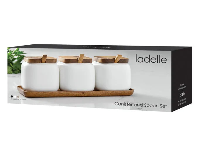 Elegantes 10-teiliges LADELLE Aufbewahrungsdosen-Set in Weiß, ideal für stilvolle und praktische Küchenorganisation.