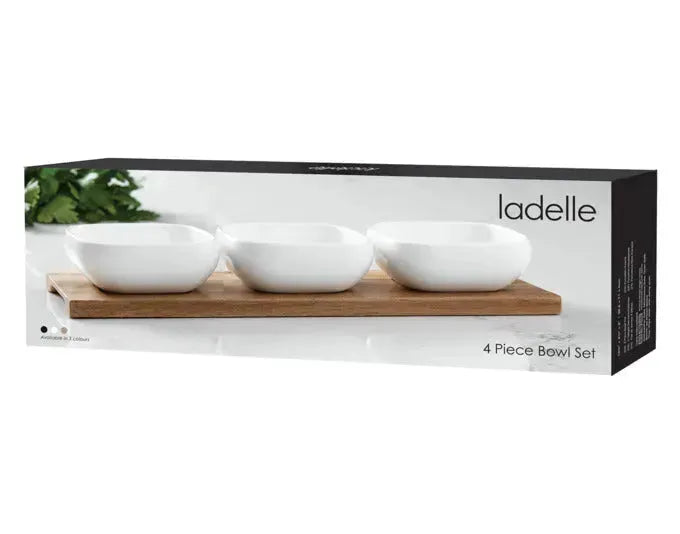 Elegantes 4-teiliges LADELLE Essentials Schalenset in Weiß, ideal für stilvolles Servieren, Maße: 32.5x11x5 cm.