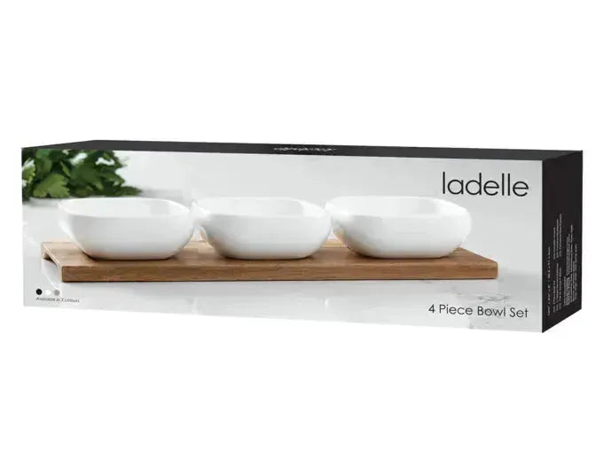 Elegantes 4-teiliges LADELLE Essentials Schalenset in Weiß, ideal für stilvolles Servieren, Maße: 32.5x11x5 cm.