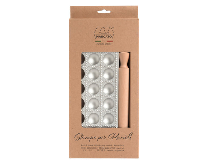 MARCATO Ravioliform Classic Line 12er Aluminium-Druckguss mit Nudelholz ø 55 mm in  präsentiert im Onlineshop von KAQTU Design AG. Küchenhelfer ist von MARCATO
