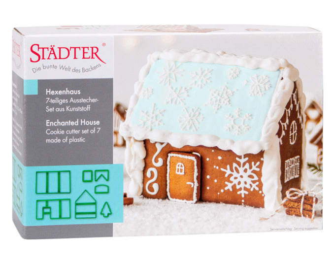 Set für ein Hexenhaus aus Lebkuchen, 7-teilig, grün, von STÄDTER. Perfekt für kreative Backprojekte und weihnachtliche Dekorationen.