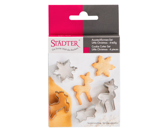Ein festliches 4-teiliges Ausstecher-Set von STÄDTER für kreative Weihnachtsplätzchen, ideal für die Adventszeit.