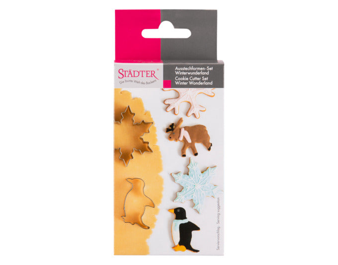 Entdecken Sie das STÄDTER Winterwunderland Ausstecher-Set, 4-teilig, ideal für kreative Plätzchen in winterlichen Formen.