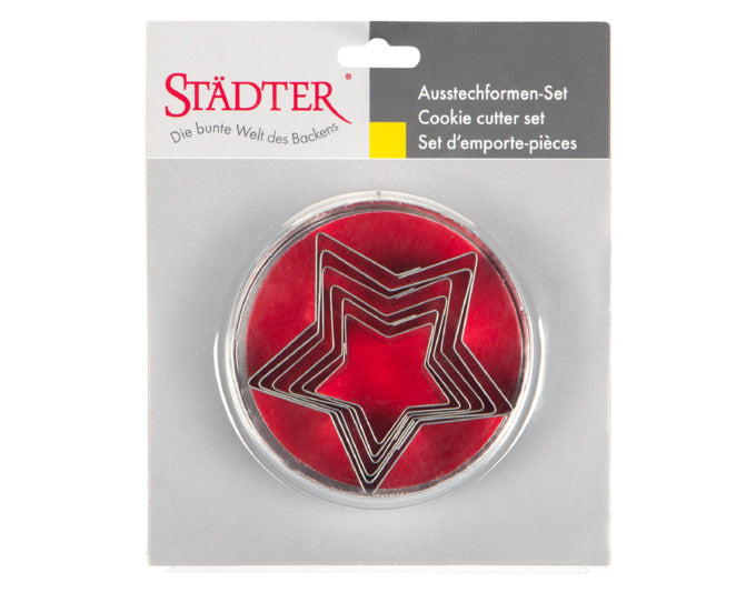 Set aus hochwertigen Edelstahl-Ausstechformen in Sternform, ideal für Plätzchen und kreative Backideen, Größen von 4,5 bis 9 cm.