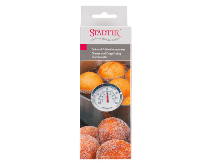 Präzises Einstichthermometer von STÄDTER, ideal für Frittier- und Fettmessungen, 14 cm Länge, Temperaturbereich 0-300°C.