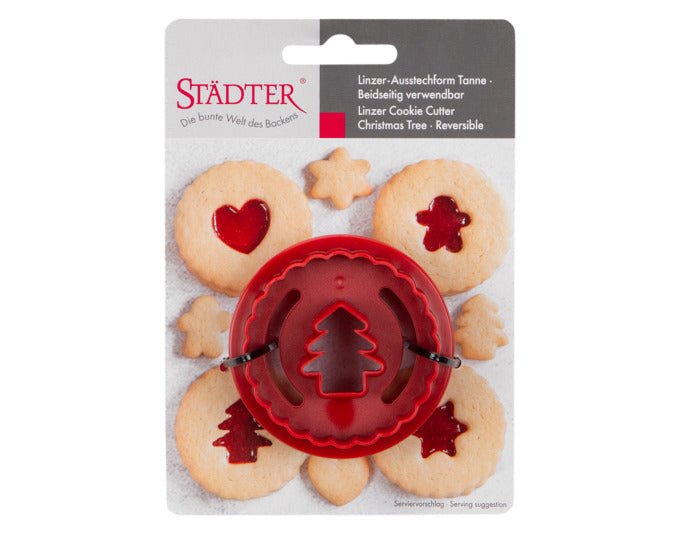 Linzer-Ausstecher Tannenbaum von STÄDTER, rot, gewellt, 5.5x3 cm, ideal für weihnachtliches Gebäck und kreative Backideen.