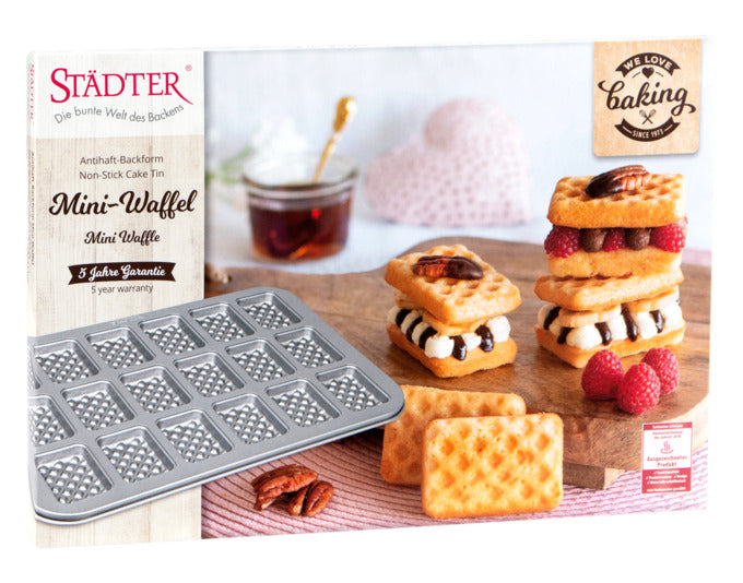Mini-Waffel-Backblech von STÄDTER, 38x26 cm, silber, ideal für kleine Waffeln, hochwertige Qualität, perfekt für Backliebhaber.
