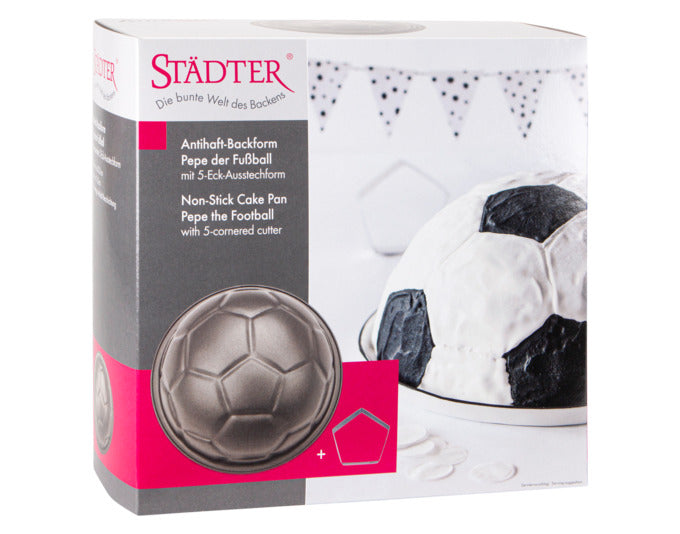 Backform "Pepe der Fußball" von STÄDTER, ideal für Fußballfans. Ø 22x11 cm, hochwertige Qualität für kreative Backideen.