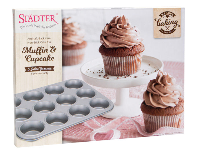 Backblech für 12 Muffins oder Cupcakes, 35x27 cm, silber, ideal für Backliebhaber, hochwertige Qualität von STÄDTER.