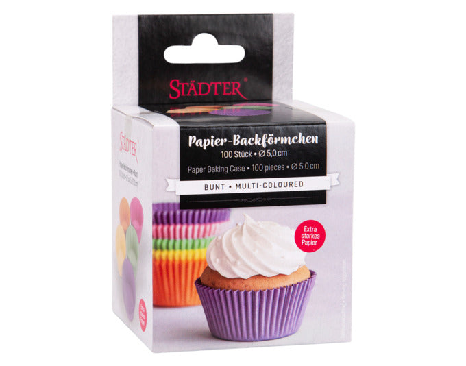 Bunte Papierbackförmchen von STÄDTER, Maxi-Größe, ideal für Muffins und Cupcakes, 100 Stück, ø 5/7x3 cm, perfekt für Backfreude.