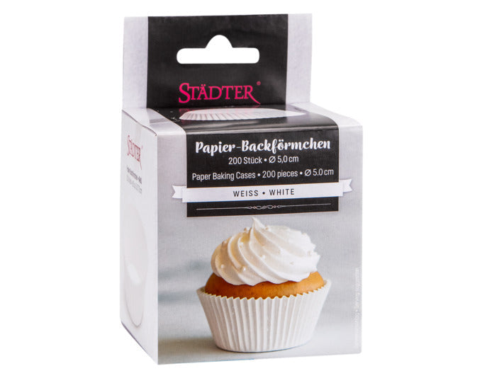 Weiße Papierbackförmchen Maxi von STÄDTER, ideal für Muffins und Cupcakes, 200 Stück, Durchmesser 5/7 cm, Höhe 3 cm.