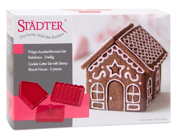 Präge-Ausstecher für ein 3D-Kekshaus, 9x11x9.5 cm, in Rot. Perfekt für kreative Backideen und detailreiche Gebäcke.