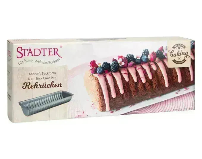 Rehrückenform 30x11x6 cm von STÄDTER, silber, ideal für Backliebhaber. Perfekt für köstliche Kuchen und Desserts.