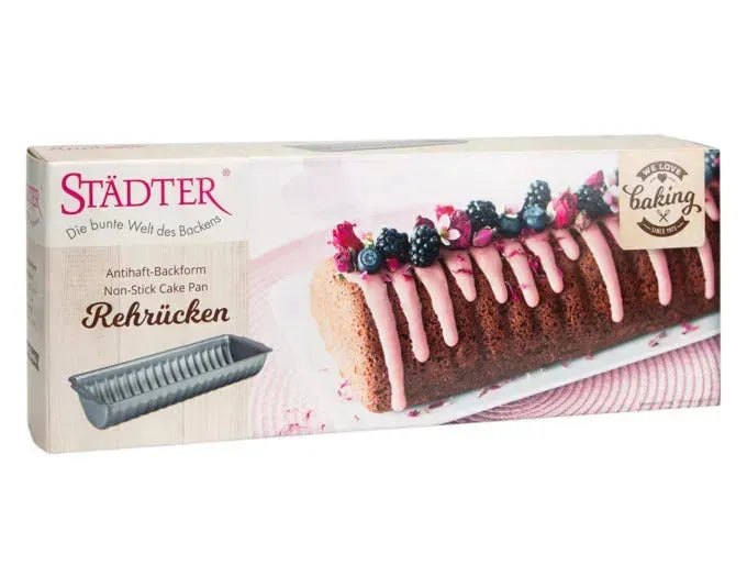 Rehrückenform 30x11x6 cm von STÄDTER, silber, ideal für Backliebhaber. Perfekt für köstliche Kuchen und Desserts.