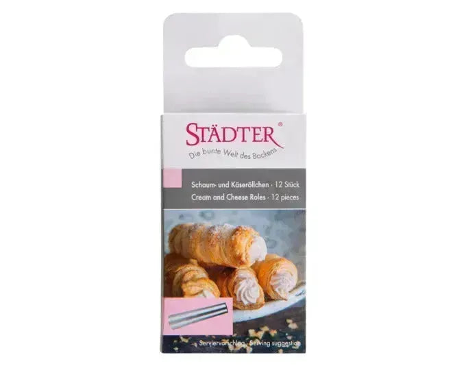 Edelstahl Schaum- und Käseröllchen-Set von STÄDTER, 12 Stück, ideal für kreative Back- und Kochideen, Maße: 6.5 cm x ø 1.2/1.7 cm.