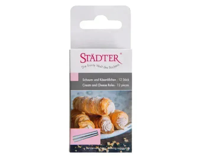 Edelstahl Schaum- und Käseröllchen-Set von STÄDTER, 12 Stück, ideal für kreative Back- und Kochideen, Maße: 6.5 cm x ø 1.2/1.7 cm.