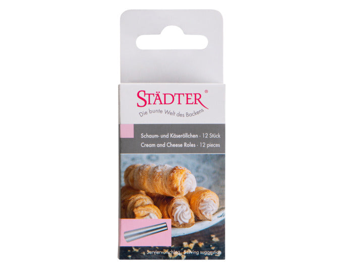 Edelstahl Schaum- und Käseröllchen-Set von STÄDTER, 12 Stück, ideal für kreative Back- und Kochideen, Maße: 6.5 cm x ø 1.2/1.7 cm.