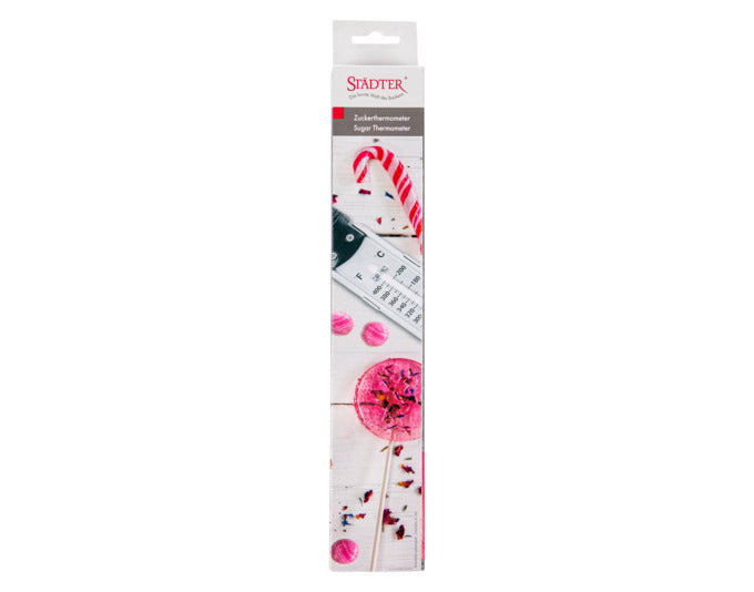 Präzises Zuckerthermometer von STÄDTER (31,5 cm) für perfekte Zuckerdekorationen. Temperaturbereich: +20° bis +200°C. Ideal für Süßspeisen!