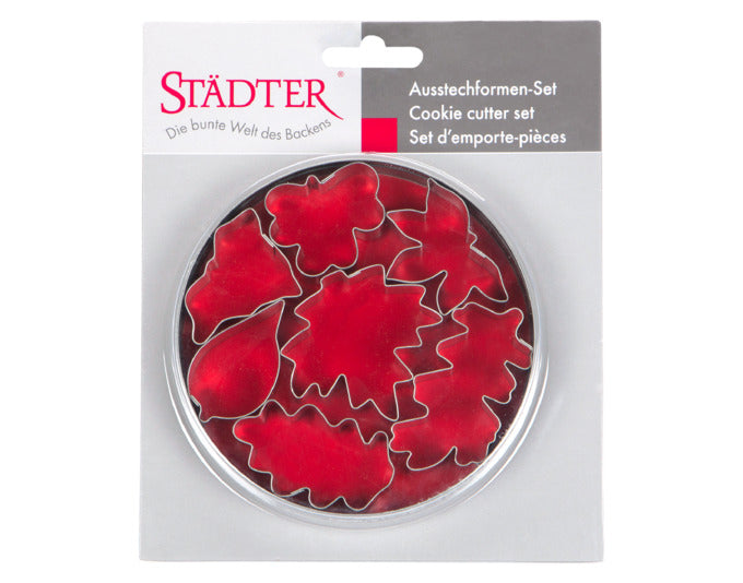 Set mit hochwertigen Ausstechformen in Blattform, ideal für kreative Backideen. Größen: 4,5–6,5 cm. Praktisch in einer Dose.
