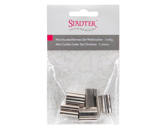 Set aus 5 Mini-Ausstechern (1,5 cm) für weihnachtliche Motive, ideal für Plätzchen und Dekorationen. Hochwertig und vielseitig einsetzbar.