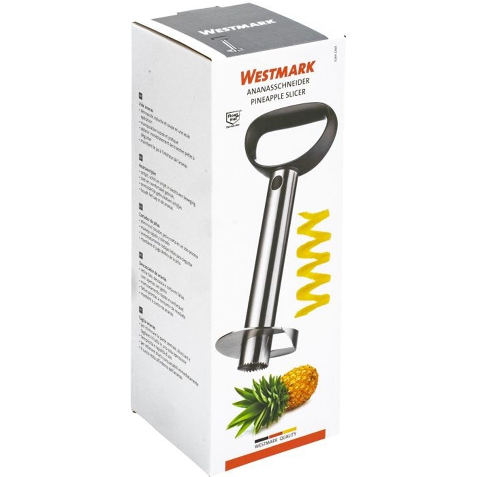 Effizienter Ananasschneider aus Edelstahl von Westmark, perfekt zum einfachen Schälen und Schneiden von frischen Ananas.