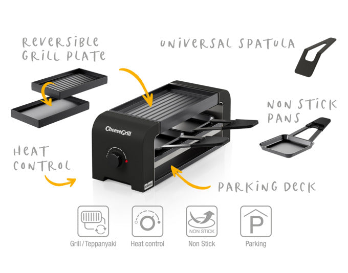 Der STÖCKLI Raclettegrill CheeseGrill 2 in Schwarz ist kompakt, vielseitig und ideal für gemütliche Raclette-Abende.