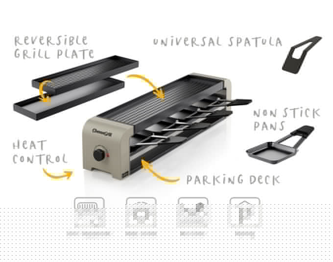Eleganter Raclettegrill für 4 Personen in Ivory Gold, kompakt und stilvoll, ideal für gemütliche Abende.