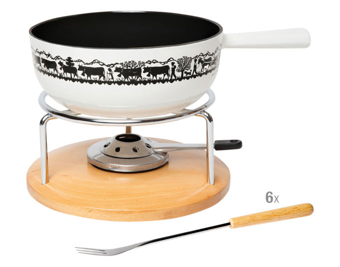 STÖCKLI Käsefonduegarnitur Säntis Classic Alp 22 weiss-schwarz Induktion ø 22 cm in  präsentiert im Onlineshop von KAQTU Design AG. Fondue/Raclette ist von STÖCKLI