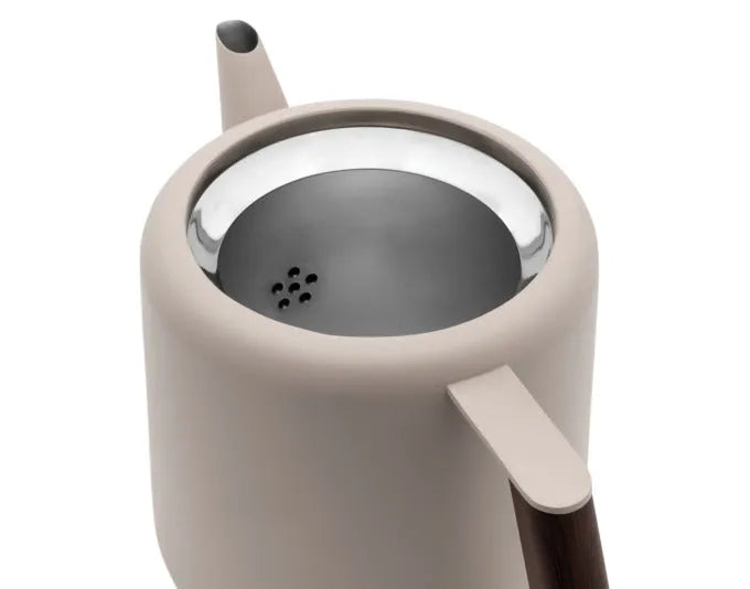 Elegante Teekanne aus Edelstahl mit 1.1 l Volumen, beige/braun, isolierend, ideal für stilvollen Teegenuss.