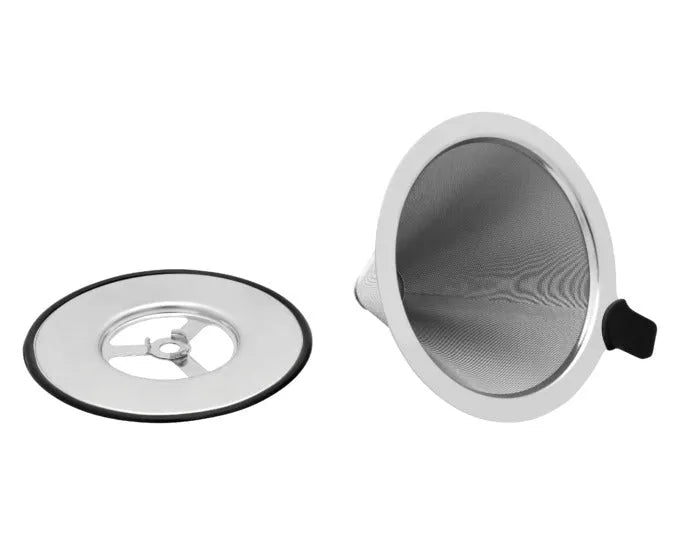Eleganter Kaffeefilter aus Edelstahl, ideal für aromatischen Kaffee. Kompakt und hochwertig, perfekt für den täglichen Gebrauch.