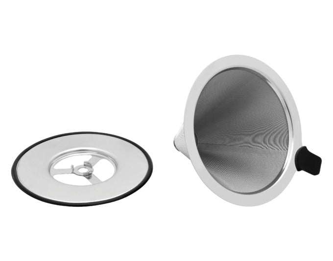 Eleganter Kaffeefilter aus Edelstahl, ideal für aromatischen Kaffee. Kompakt und hochwertig, perfekt für den täglichen Gebrauch.