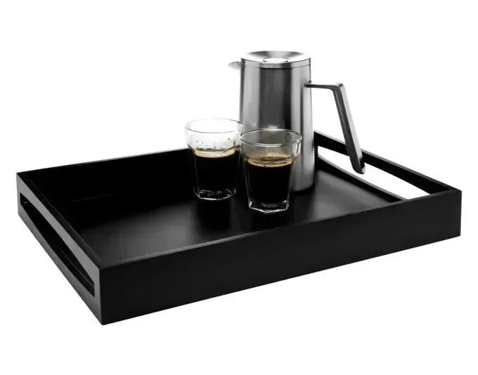 Elegantes schwarzes Serviertablett aus MDF, 40x30x6 cm, ideal für stilvolles Servieren und Dekorieren, von LEOPOLD.