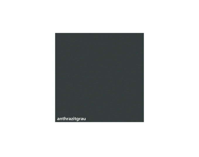 Anthrazitgrauer Aluminium-Briefkasten von HUBER mit flacher Front, Regenschutzleiste und pulverbeschichtetem Gehäuse, Postnorm-konform.