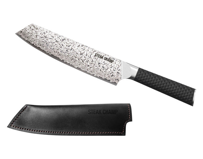 <tc>STEAK CHAMP</tc> Damascus chef's knife, including leather sheath