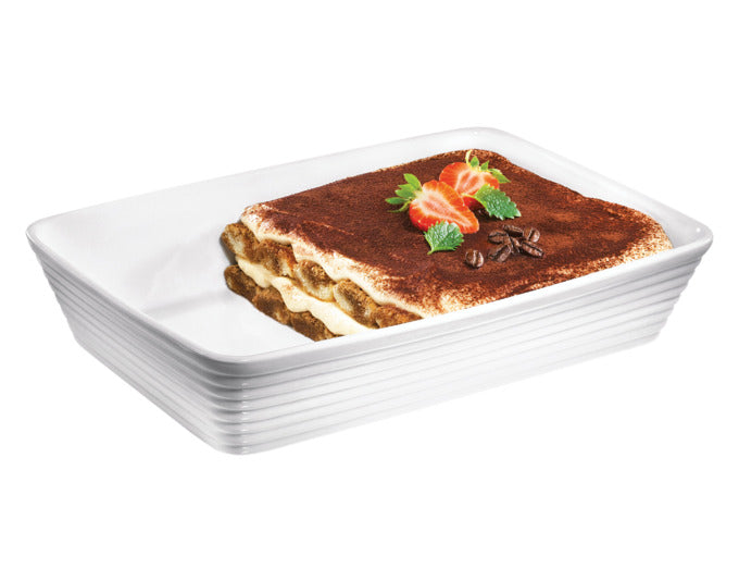 Elegante, rechteckige Auflaufform aus hochwertiger Keramik, ideal für Backofen und Servieren, 30 cm, weiß, von KÜCHENPROFI.