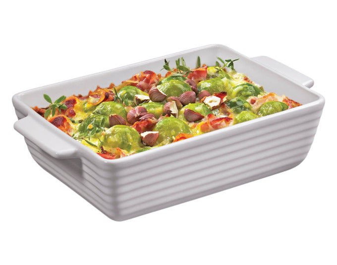 Elegante, weiße Gratinform aus der Serie Burgund von KÜCHENPROFI, rechteckig, 17 cm, ideal für köstliche Ofengerichte.