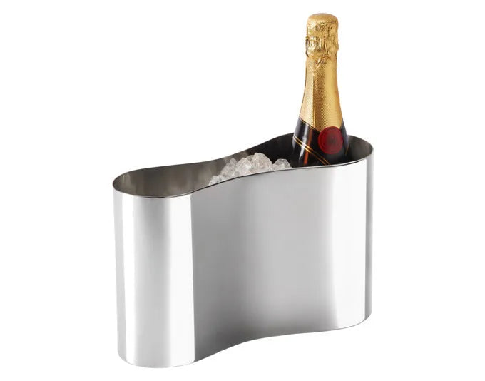 Eleganter Flaschenkühler aus Edelstahl für zwei Flaschen, ideal für stilvolle Anlässe. Maße: 29x11x18 cm. Hochwertiges Design von PHILIPPI.