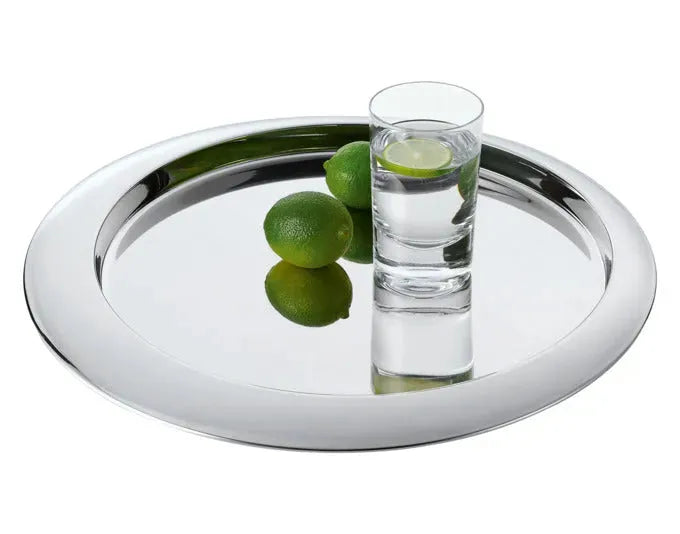 Elegantes Serviertablett aus Edelstahl, rund, ø 39 cm, modernes Design, ideal für stilvolles Servieren und Dekorieren.