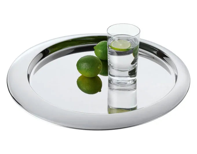 Elegantes Serviertablett aus Edelstahl, rund, ø 39 cm, modernes Design, ideal für stilvolles Servieren und Dekorieren.