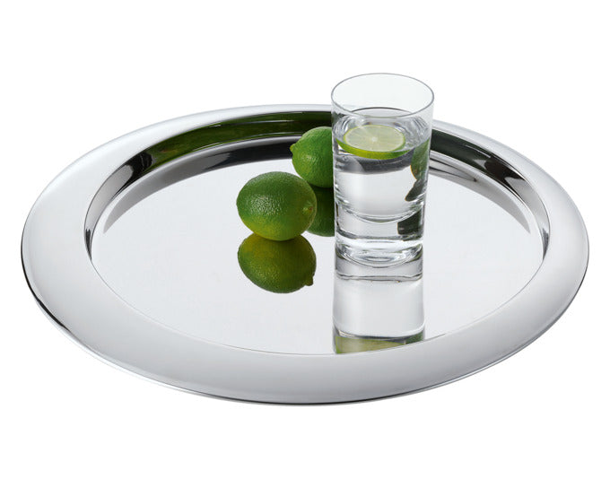 Elegantes Serviertablett aus Edelstahl, rund, ø 39 cm, modernes Design, ideal für stilvolles Servieren und Dekorieren.
