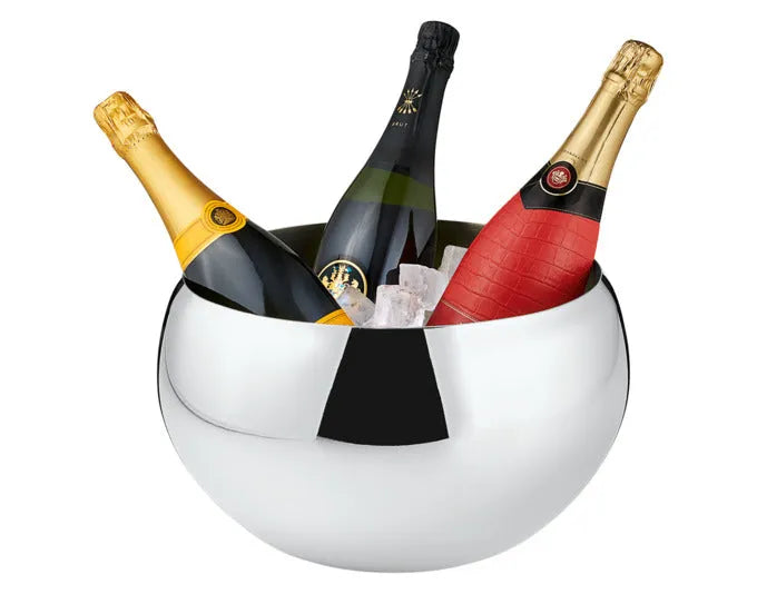 Eleganter Champagnerkühler aus Edelstahl, ideal für stilvolle Anlässe. Durchmesser 35 cm, Höhe 20 cm, von PHILIPPI.