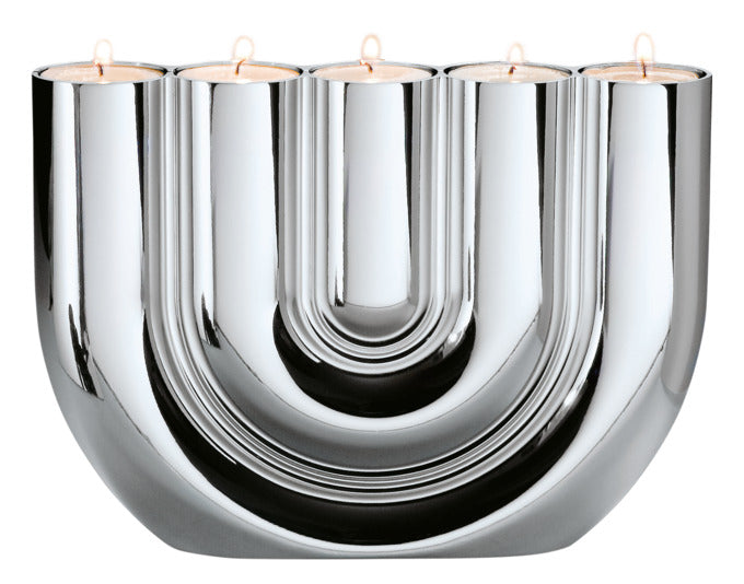 PHILIPPI Portacandela Double U in metallo 22x4x15 cm argento