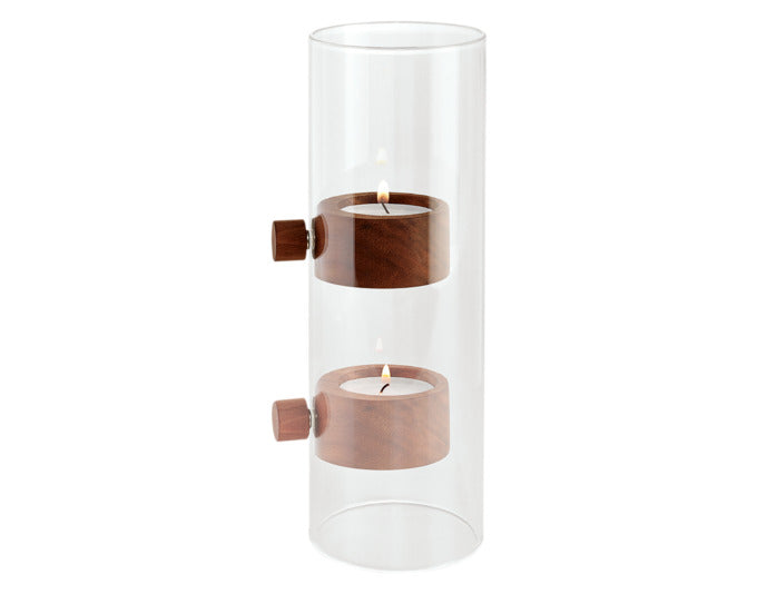 PHILIPPI Portacandela Lift L in vetro/legno noce ø 7x20 cm