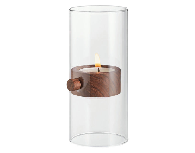 PHILIPPI Portacandela Lift XL in vetro/legno noce ø 9x20 cm