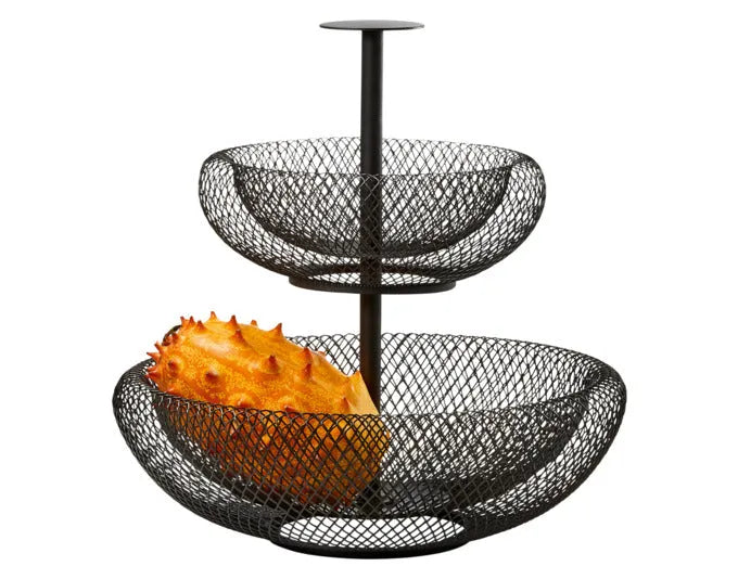 Elegante schwarze Etagere aus Metall, ideal für stilvolle Präsentationen von Speisen oder Dekorationen, ø 29x29 cm.