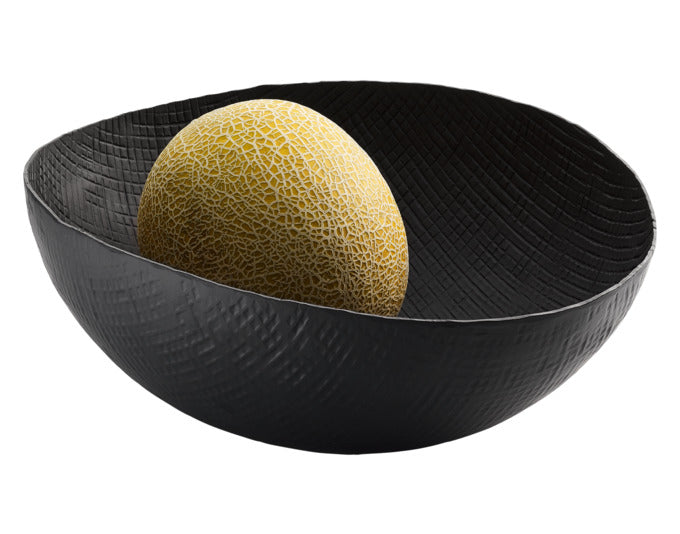 Elegante ovale Schale aus Aluminium, 32x27x12 cm, in edlem Schwarz. Perfekt für stilvolle Dekoration und modernes Design.